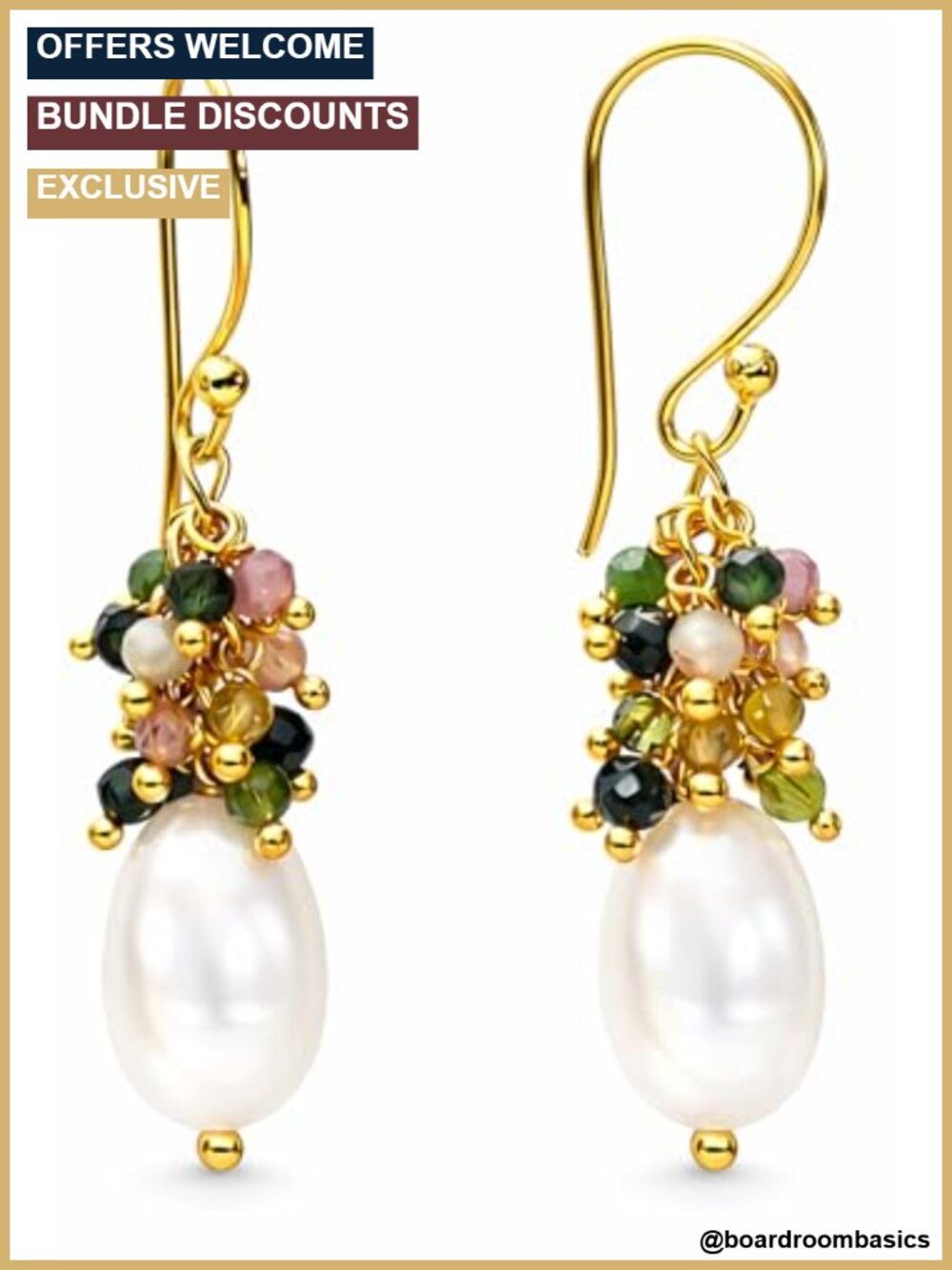 Freshwater Pearl Gemstone Dangle Earrings Gold Plated for Women